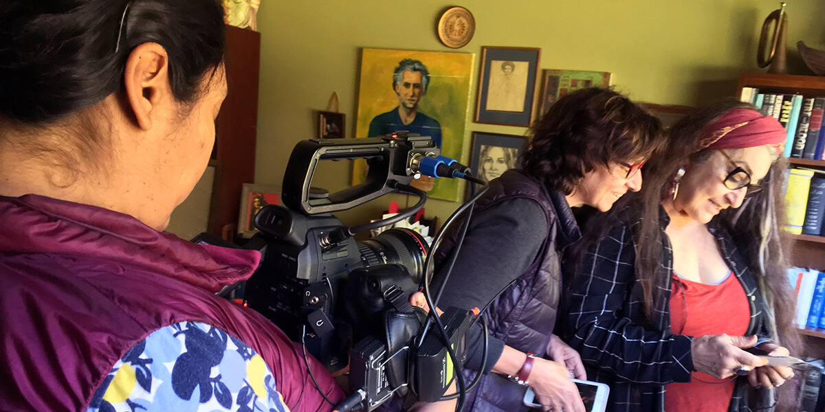 Photo of Soumyaa Behrens filming Persis Karim interview with Bella Ramazan-Nia